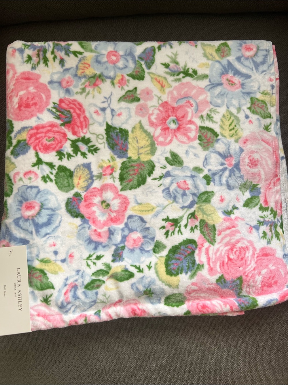 Laura Ashley BATH Towel Pastel Floral Quartet Pink Blue Green Velour Cotton 2pc